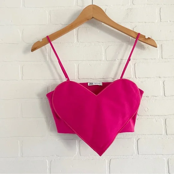 Zara Pink Heart Bandeau Crop Top Adjustable Straps Sz M - Picture 6 of 10